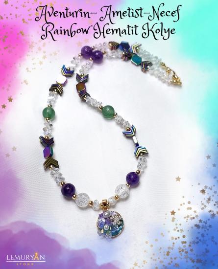 Aventurin - Ametist - Necef - Rainbow Hematit Kadın Tasarım Kolye