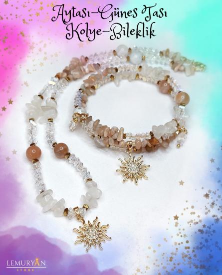 Aytaşı & Güneş Taşı Kadın Tasarım Kolye ve Bileklik Set