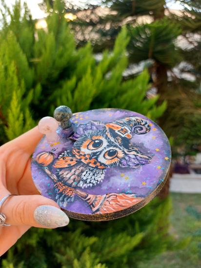 Mistik Baykuş Figürlü Pembe Kuvars & Yeşil Jasper Taşlı Kahve Fincanı