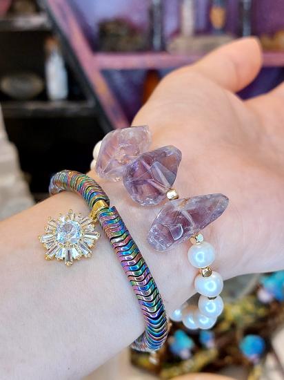 Ametist İnci Rainbow Hematit Doğal Taş Bileklik Kombini – El Yapımı Spiritüel Şifa Takı