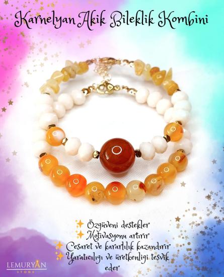 Karnelyan Akik Kadın Tasarım Doğaltaş Bileklik Kombini