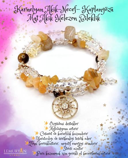 Karnelyan Akik - Kaplangözü - Mat Akik - Necef Helezon Tel Kadın Tasarım Doğaltaş Bileklik