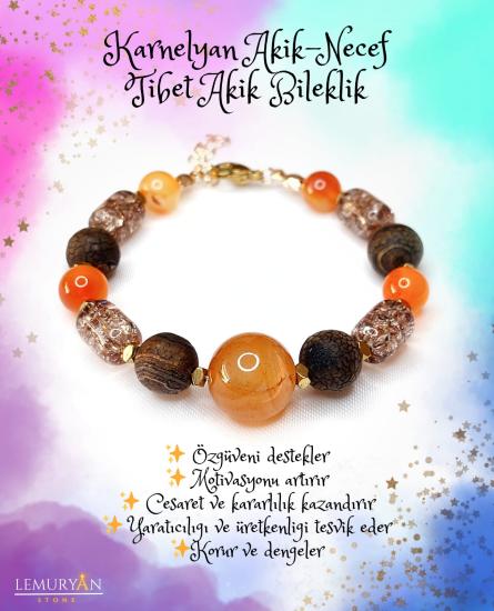 Karnelyan Akik - Tibet Akik - Necef Taşı Kadın Tasarım Doğaltaş Bileklik