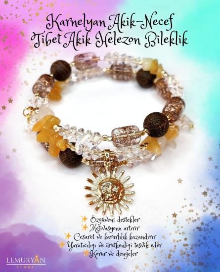 Karnelyan Akik - Necef Taşı - Tibet Akik Helezon Tel Kadın Tasarım Doğaltaş Bileklik