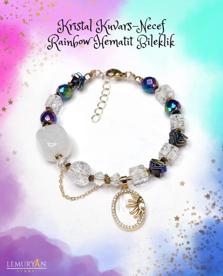 Kristal Kuvars - Necef Taşı - Rainbow Hematit Kadın Tasarım Doğaltaş Bileklik