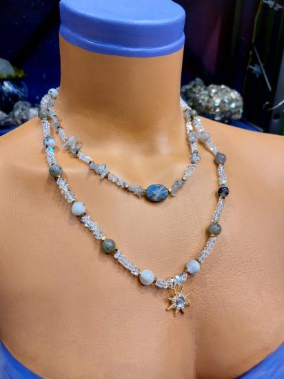 Labradorit & Aytaşı Kadın Tasarım 2’li Doğaltaş Kolye