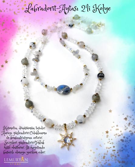 Labradorit & Aytaşı Kadın Tasarım 2’li Doğaltaş Kolye
