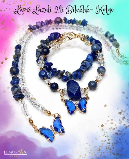 Lapis Lazuli Doğal Taş 2’li Bileklik ve Kolye Seti – El Yapımı Enerji Dengeleyici Takı