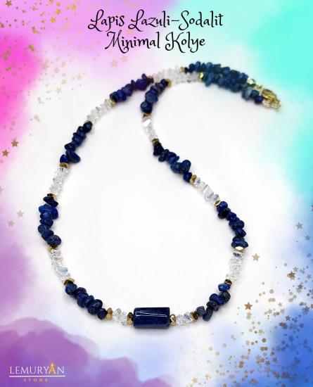 Lapis Lazuli & Sodalit Kadın Tasarım Minimal Kolye 