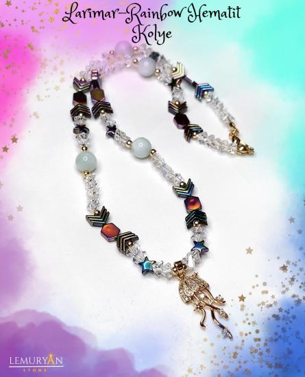 Larimar & Rainbow Hematit Kadın Tasarım Enerji Kolyesi
