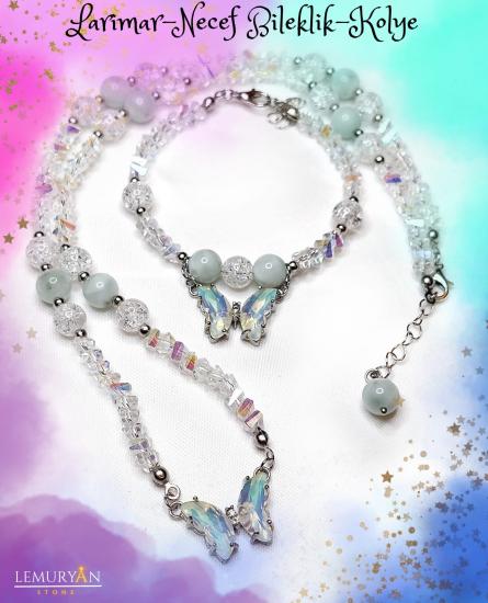 Larimar & Necef Doğal Taşlı Tasarım Kolye ve Bileklik Seti