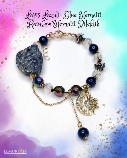 Lapis Lazuli - Blue Hematit - Rainbow Hematit Kadın Tasarım Doğaltaş Bileklik