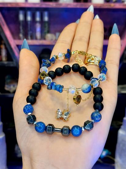 Lapis Lazuli - Oniks - Rainbow Hematit Özel Tasarım Sevgili Bilekliği