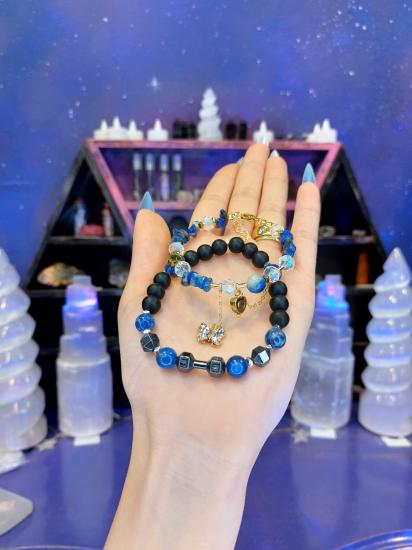 Lapis Lazuli - Oniks - Rainbow Hematit Özel Tasarım Sevgili Bilekliği