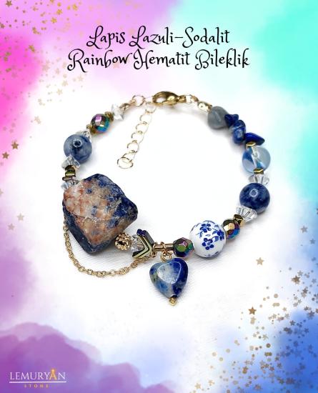 Lapis Lazuli - Sodalit - Rainbow Hematit  Kadın Tasarım Doğaltaş Bileklik