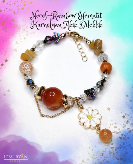 Necef Taşı - Rainbow Hematit - Karnelyan Akik Kadın Tasarım Doğaltaş Bileklik