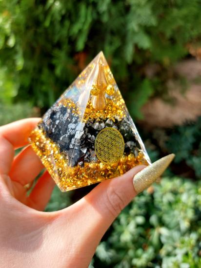 Obsidyen Flower Of Life Gold Ganslı Orgonit Piramit