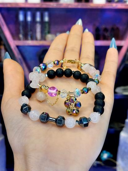 Pembe Kuvars - Oniks - Rainbow Hematit Özel Tasarım Sevgili Bilekliği