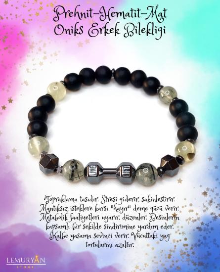 Prinayt - Hematit - Mat Oniks Erkek Tasarım Doğaltaş Bileklik