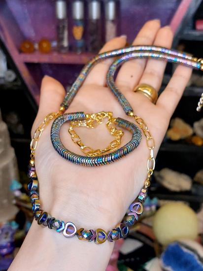 Rainbow Hematit Doğal Taşlı El Yapımı Kolye ve Bileklik Seti | Renkli Enerji ve Şık Kombin