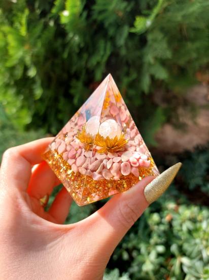 Rubelit & Kristal Kuvars Gold Lotus Orgonit Piramit