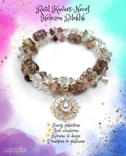 Rutil Kuvars & Necef Taşı Helezon Tel Kadın Tasarım Bileklik