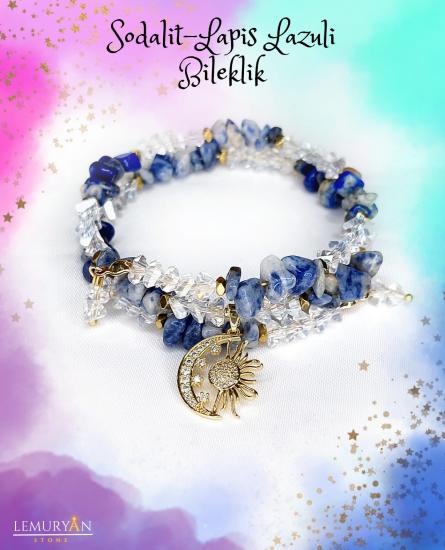 Sodallit & Lapis Lazuli Kadın Tasarım Helezon Tel Doğaltaş Bileklik