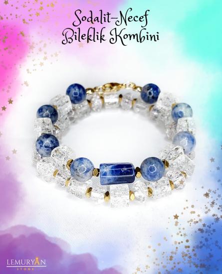 Sodalit & Necef Taşı Kadın Tasarım Doğaltaş Bileklik Kombini