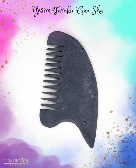 Siyah Yeşim Taşı Taraklı Gua Sha Masaj Taşı
