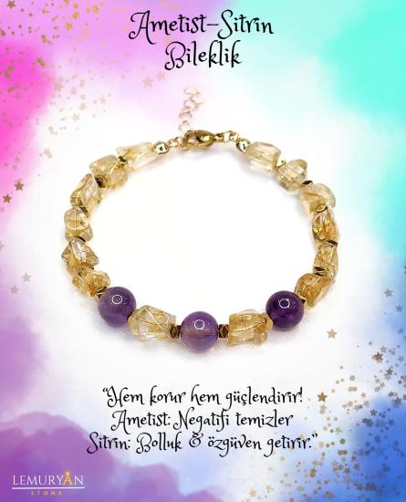 Yüksek Kalite Sitrin & Ametist Tasarım Bileklik