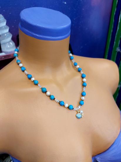 Turkuaz & İnci Kadın Tasarım Doğaltaş Kolye