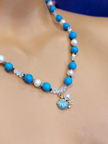 Turkuaz & İnci Kadın Tasarım Doğaltaş Kolye