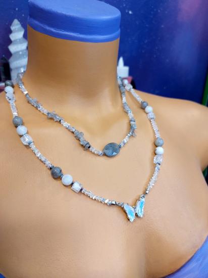 Labradorit - Aytaşı - Necef Kadın Tasarım Doğaltaş 2’li Kolye