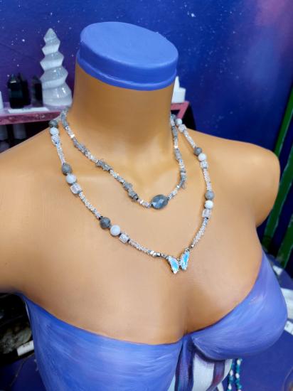 Labradorit - Aytaşı - Necef Kadın Tasarım Doğaltaş 2’li Kolye