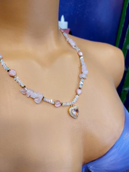 Pembe Kuvars & Kedigözü Kadın Tasarım Doğaltaş Kolye 