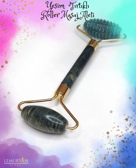 Yeşim Taşı Tırtıklı Roller Yüz Masaj Aleti