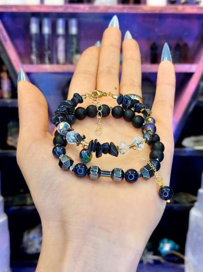 Lacivert Yıldız Taşı - Oniks - Rainbow Hematit Özel Tasarım Sevgili Bilekliği