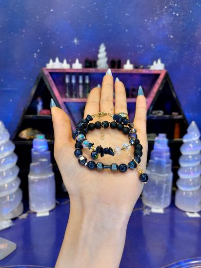 Lacivert Yıldız Taşı - Oniks - Rainbow Hematit Özel Tasarım Sevgili Bilekliği