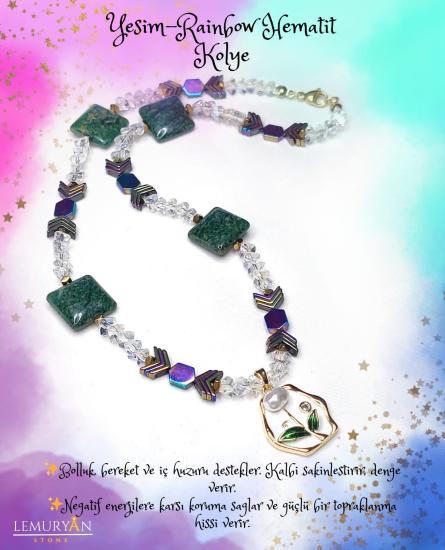 Yeşim Taşı & Rainbow Hematit Kadın Tasarım Doğaltaş Kolye