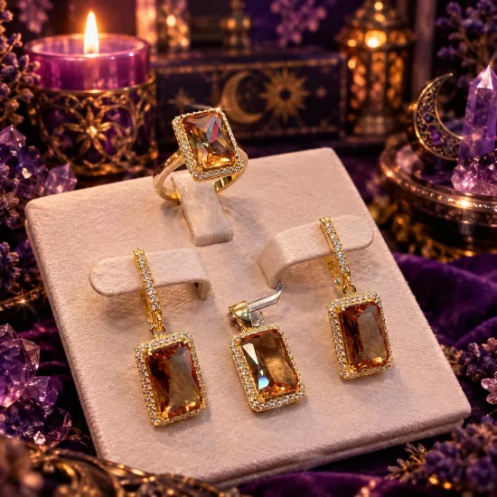 Zultanit  Prestige Baget Kesim Yüzük - Küpe - Kolye Takı Seti