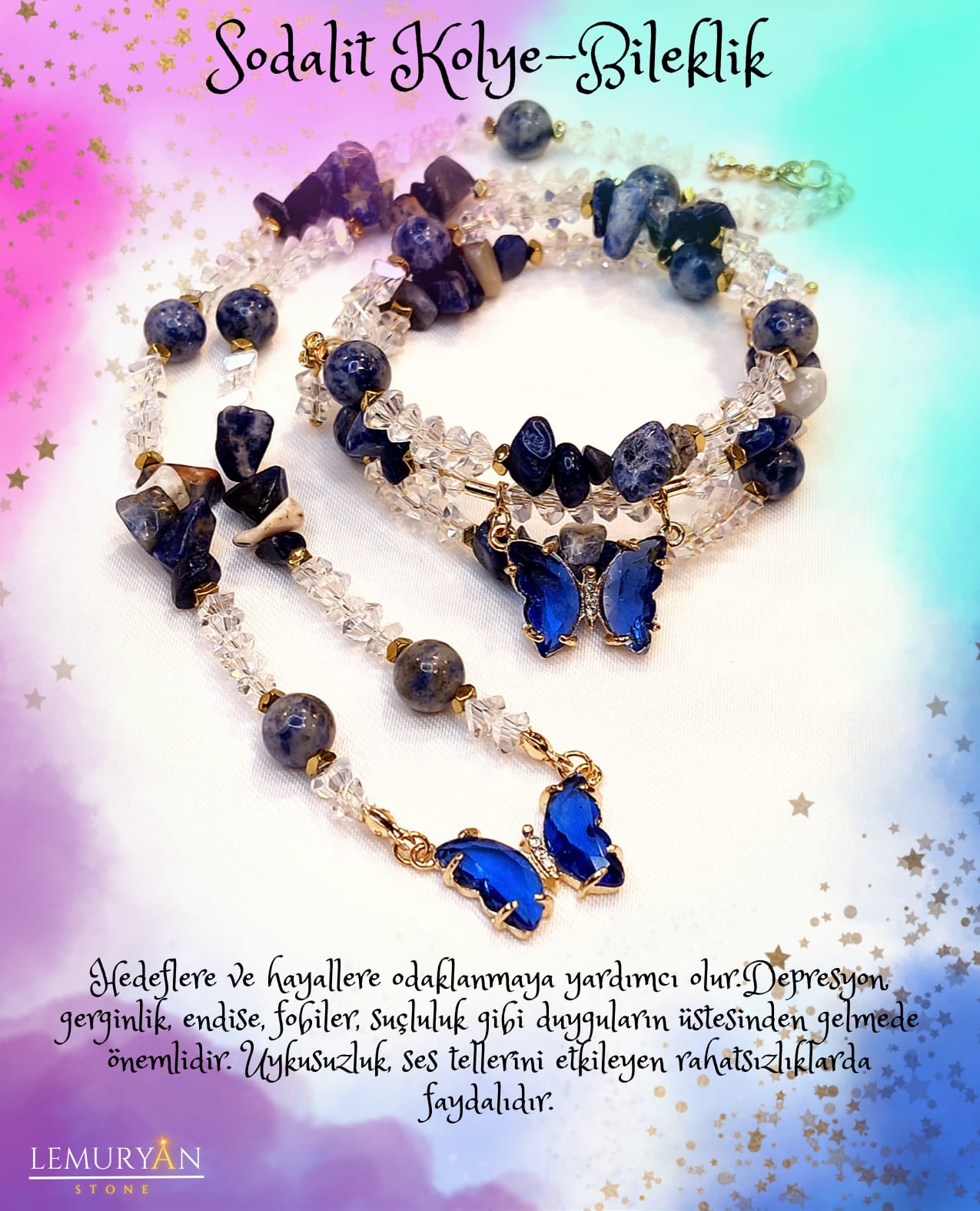 Sodalit  Kadın Tasarım Kolye ve Bileklik Seti