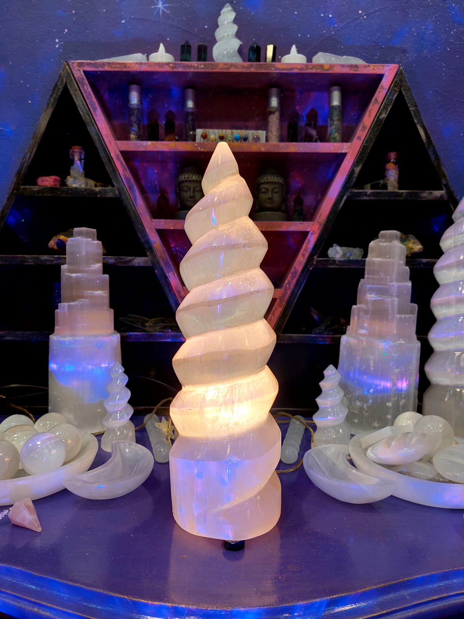 Selenit Spiral Kule Enerji Lamba