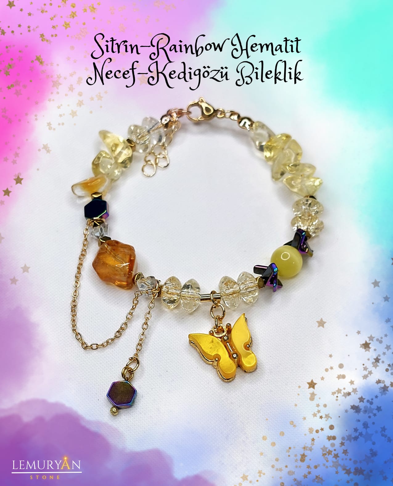 Sitrin - Rainbow Hematit -Necef - Kedigözü Kadın Tasarım Doğaltaş Bileklik