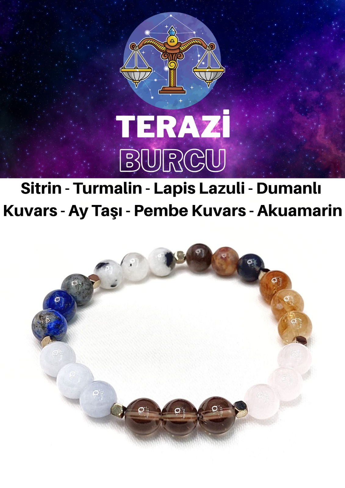 Terazi Burcu Elastik Misinalı Unisex Bileklik 