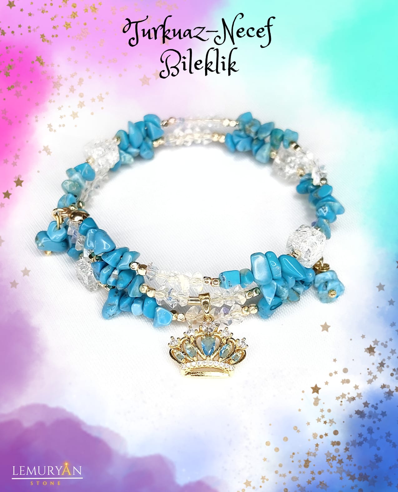 Turkuaz  & Necef Taşı Kadın Tasarım Helezon Tel Bileklik