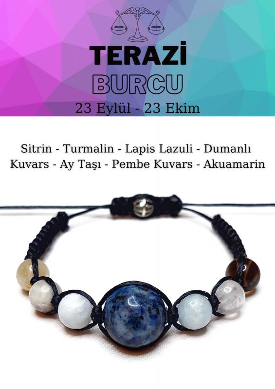 Terazi Burcu Siyah Bohem Ayarlanabilir Unisex  Bileklik