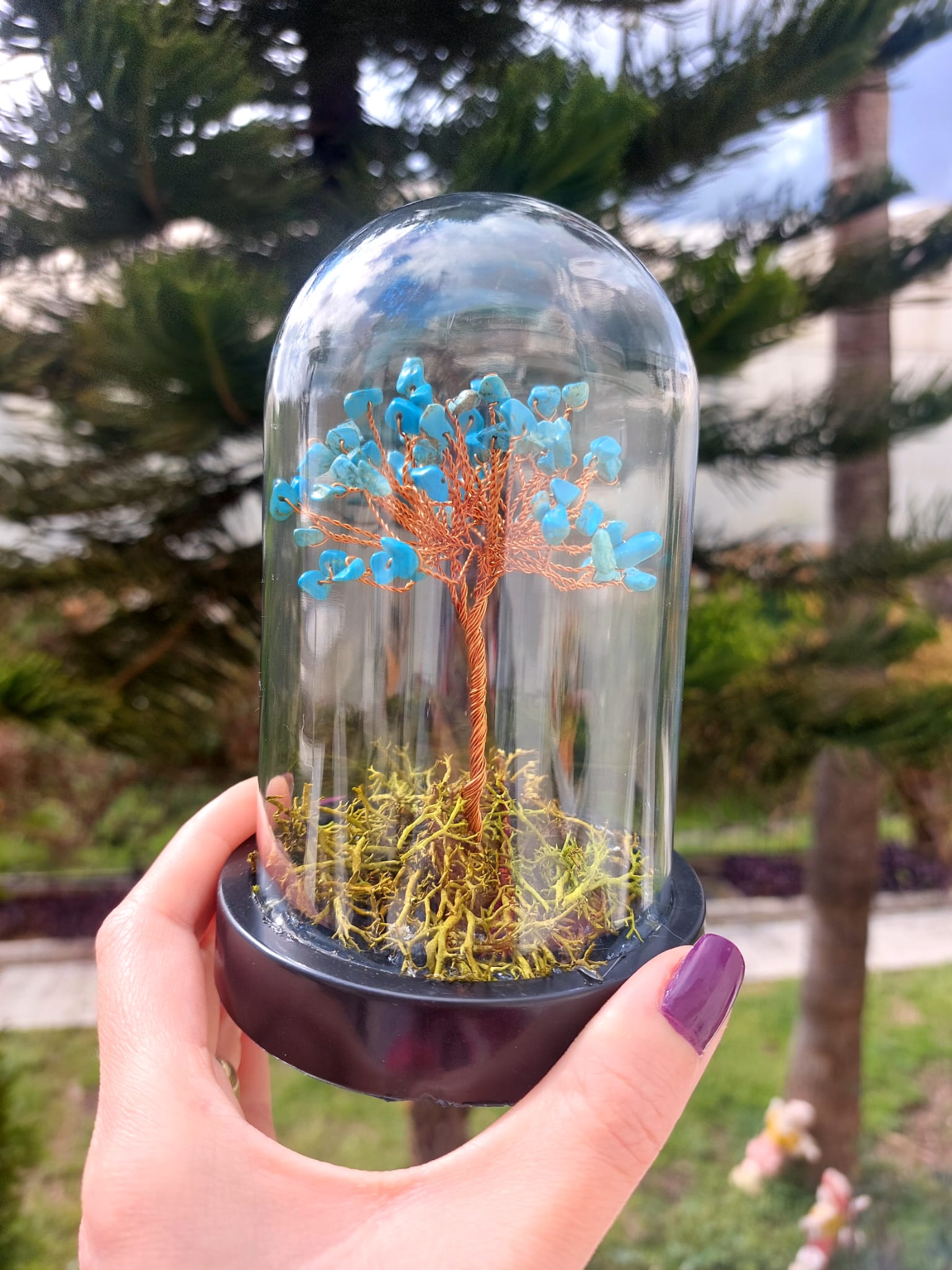 Turkuaz Fanus Hayat Ağacı 13cm