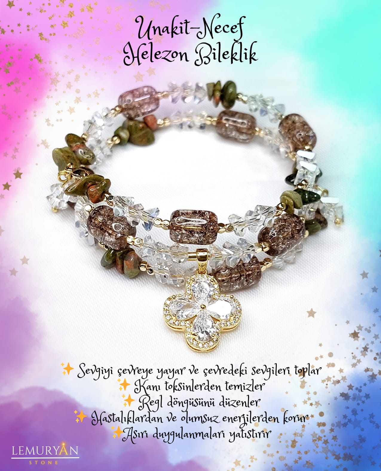 Unakıt & Necef Taşı Kadın Tasarım Helezon Tel Doğaltaş Bileklik