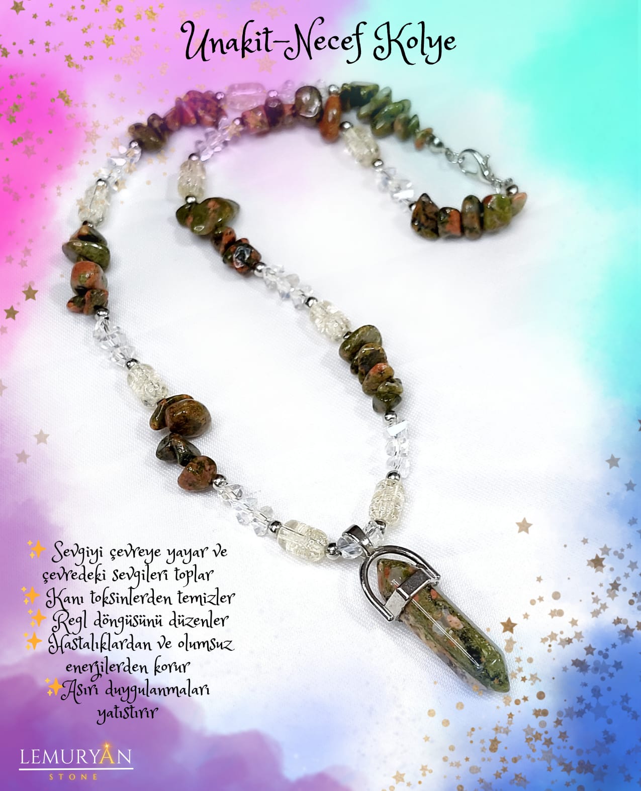 Unakıt & Necef Taşı Kadın Tasarım Doğaltaş Kolye