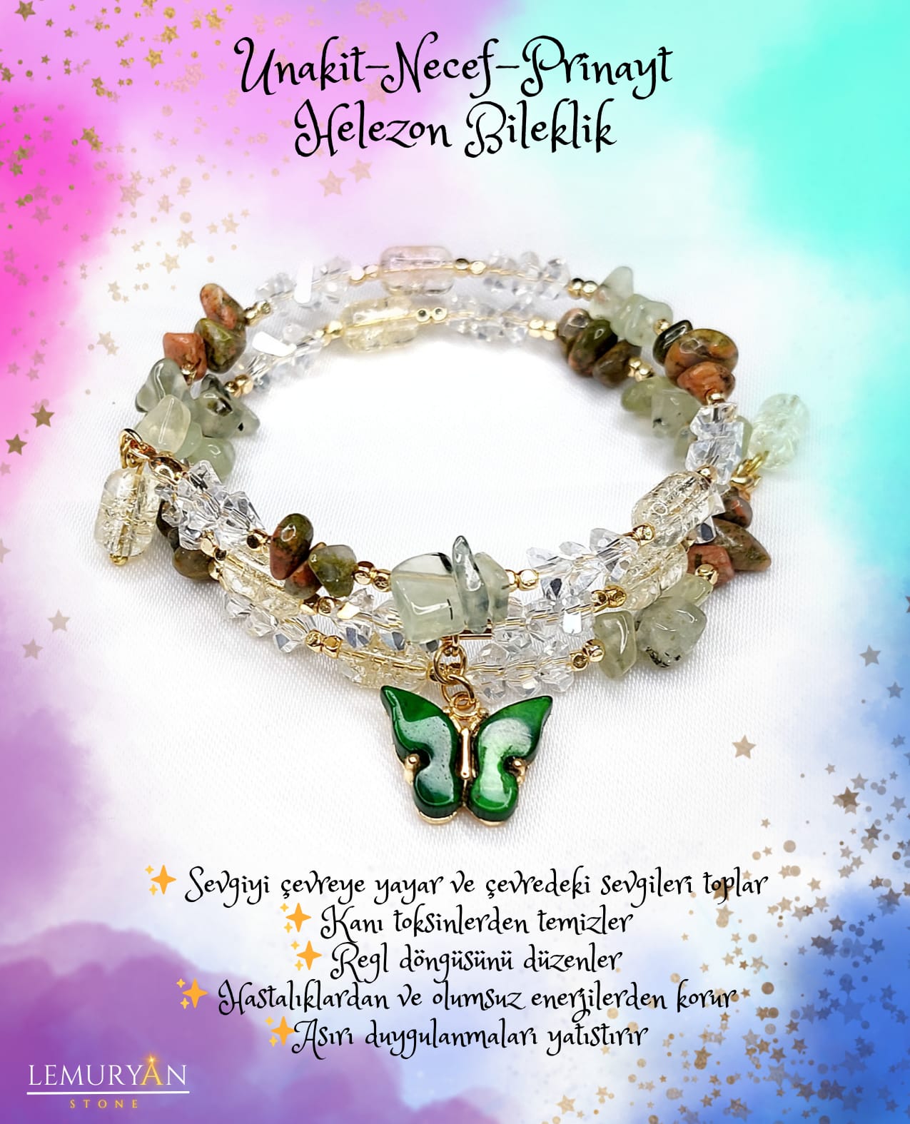 Unakıt - Prinayt - Necef Taşı Helezon Tel Kadın Tasarım Doğaltaş Bileklik